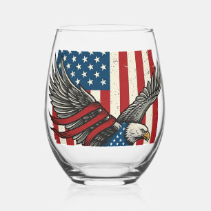 Verre À Vin Sans Pied Vintage Eagle Drapeau Vectoriel T-Shirt Patriotiqu