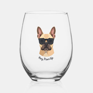 Verre À Vin Sans Pied Vintage Hey, Paws Up Lunettes de soleil Bouledogue