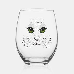 Verre À Vin Sans Pied Visage noir Etching face de chat Eyes vert Whisker