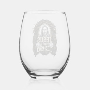 Verre À Vin Sans Pied Visage saint couronné gravé vintage vector design_