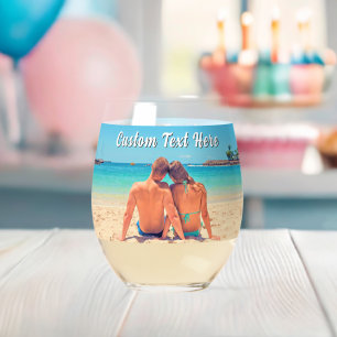 Verre À Vin Sans Pied Vos photos et texte personnalisé Personnalisé