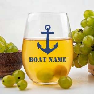 Verre À Vin Sans Pied Votre nom ou nom de bateau Ancre nautique Marine B