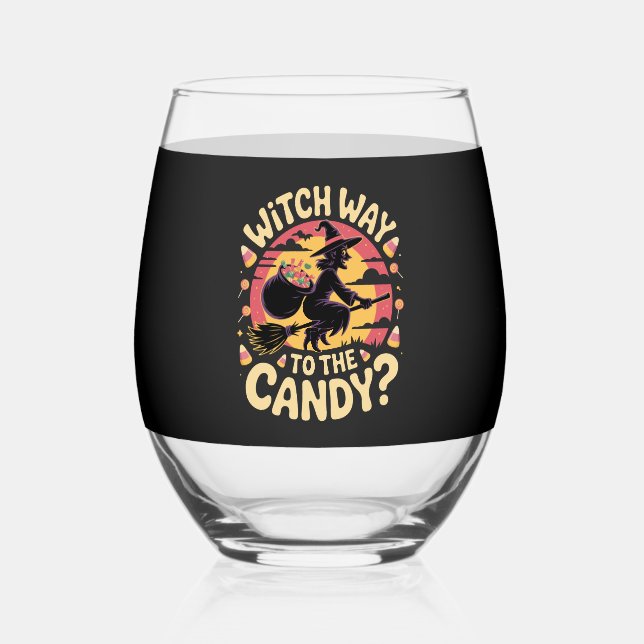 Verre À Vin Sans Pied Witch Way to the Candy Halloween T-shirt (Recto)