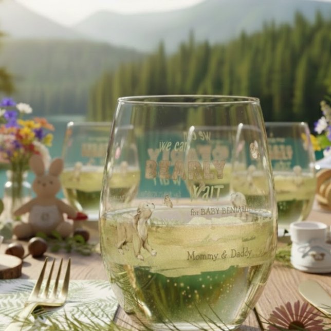 Verre À Vin Sans Pied Woodland Forest Animals Bearly Wait Baby Shower (Woodland Forest Animals Bearly Wait Baby Shower Stemless Wine Glass ©Susanne Sachers - Sunny Mind 🌞)