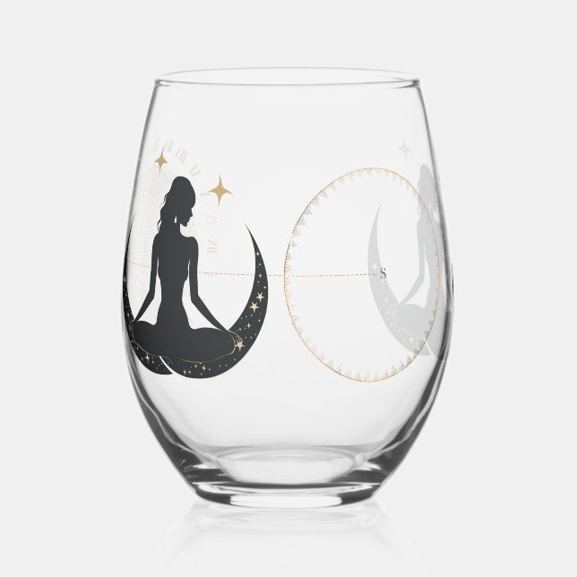 Verre À Vin Sans Pied YOGA et Motif d'astronomie Gold (Gauche)
