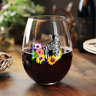 Verre À Vin Sans Pied Zèbre Bleu Coloré Daisy Floral Faune