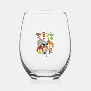 Verre À Vin Sans Pied Zoo Animaux Faune Fête d'anniversaire Zoo Day 26 A