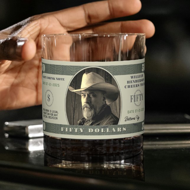 Verre À Whisky 50e anniversaire de la facture de 50 dollars (50th Birthday Cheers to 50 Dollar Bill Whiskey Glass
)