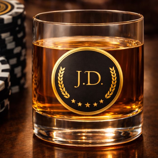 Verre à Whisky à Monogramme Noir & Or | Poker (Créateur téléchargé)