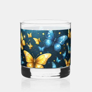 Verre À Whisky Ailes de la joie : Papillons volants bleus et jaun