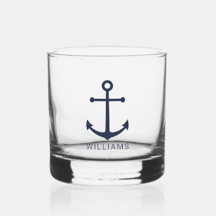 Verre À Whisky Ancre bleue marine avec nom personnalisé