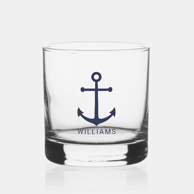 Verre À Whisky Ancre bleue marine avec nom personnalisé (Recto)