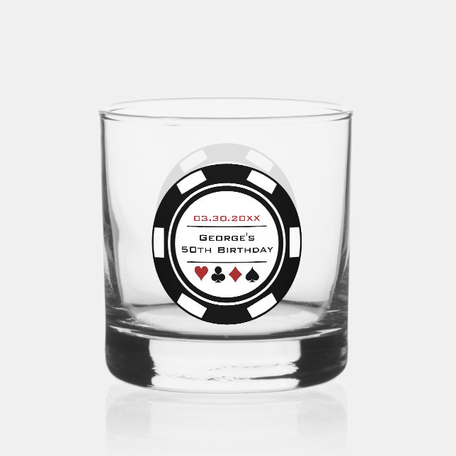 Verre À Whisky Anniversaire Black White Poker Chip Las Vegas Thèm (Recto)