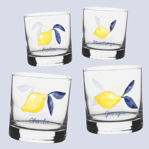 Verre À Whisky Aquarelle Citrus citron Nom personnalisé