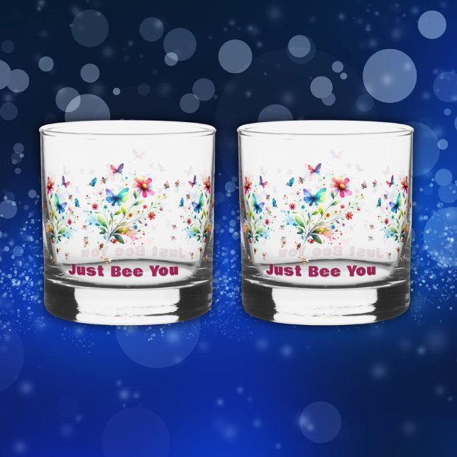 Verre À Whisky Aquarelle florale simple Abeille (Créateur téléchargé)