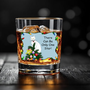 Verre À Whisky Arbre de Noël drôle et festif Chat blanc drôle Ver