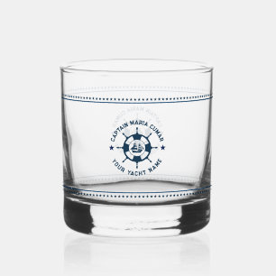 Verre À Whisky Bateau bleu marine Roue nautique Étoiles bleues