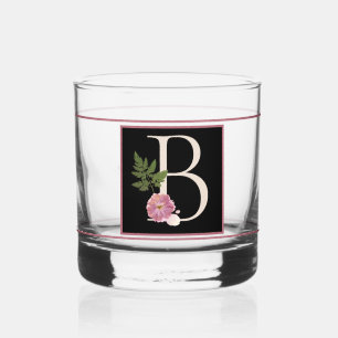 Verre À Whisky Beau Mauve Floral Décoré Monogramme noir B