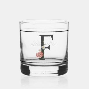 Verre À Whisky Beau rose Floral Décoré noir Monogramme F