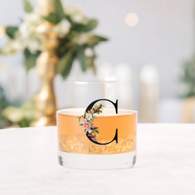 Verre À Whisky Bel monogramme C décoré de fleurs (Insitu (Mariage))