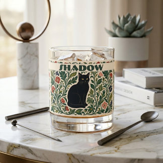 Verre À Whisky Black Cat Botanicals Motif Floral de Verdure Vinta