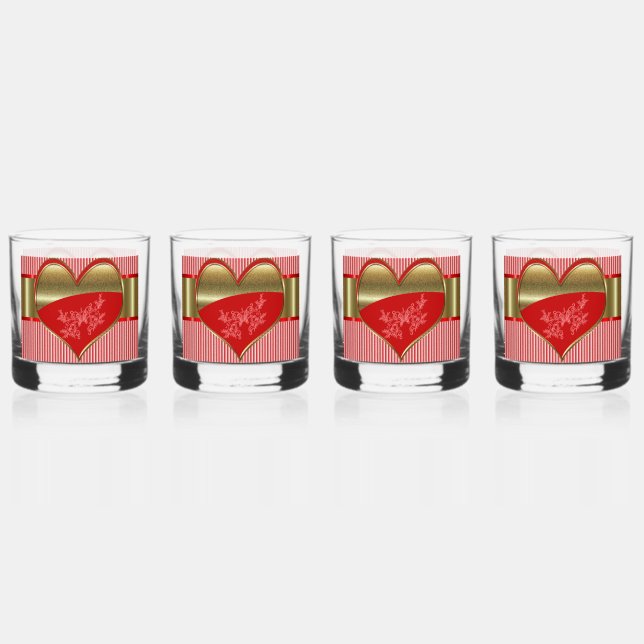 Verre À Whisky Boîtes de Coeurs Rock Glass Drinkware Set de 4 (Recto)