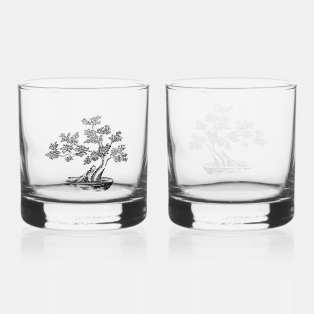 Verre À Whisky Bonsai - Style chinois - noir et blanc (Recto)