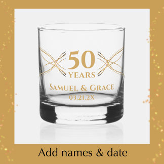 Verre À Whisky Cadeau personnalisé élégant doré pour le 50e anniv