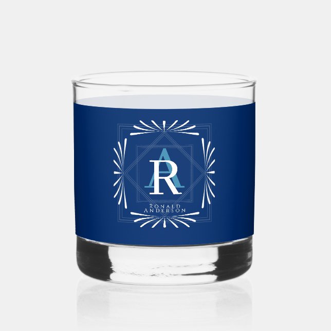 Verre À Whisky Cadre élégant Monogramme Navy (Recto)