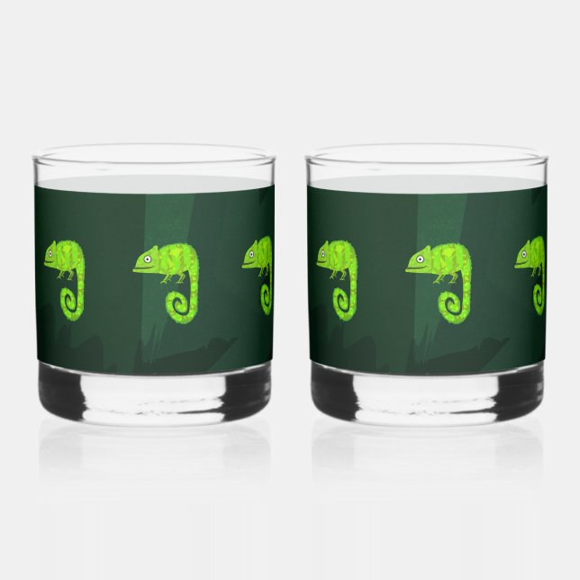 Verre À Whisky Caméléon mignon vert (Recto)