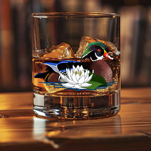 Verre À Whisky Canard en bois coloré nénuphar faune bleu