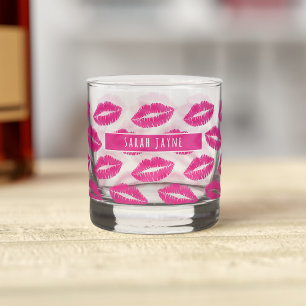 Verre À Whisky Canne à lèvres rose chaud Kiss Motif Whiskey Glass