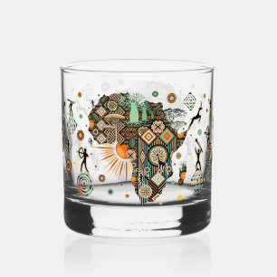 Verre À Whisky Carte d'Afrique Éléments Tribaux Décoratifs Motif