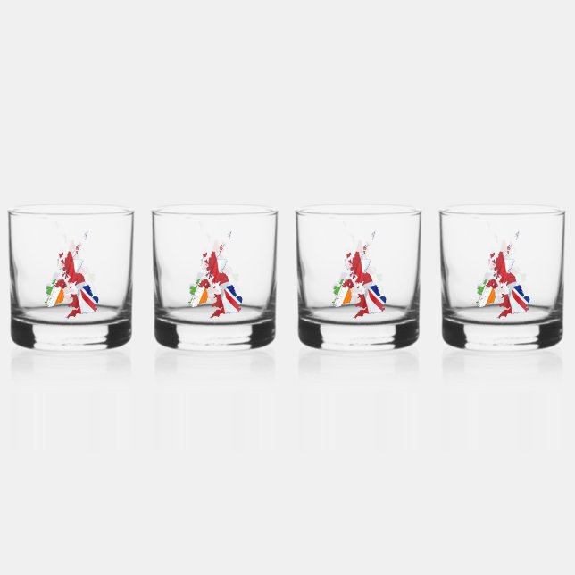 VERRE À WHISKY CARTE ET DRAPEAUX DES ÎLES BRITANNIQUES (Recto)