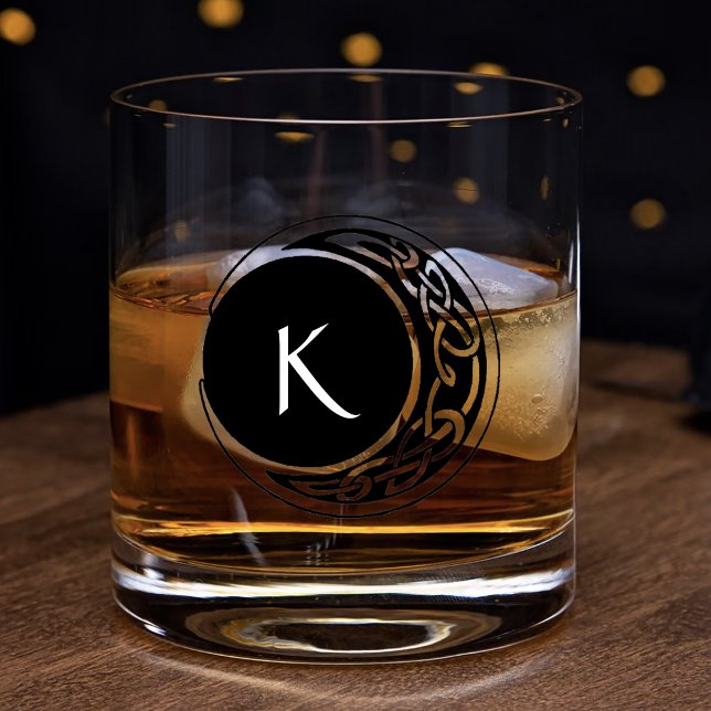 Verre À Whisky Celtic Knotwork Cercle de Lune Monogramme Noir Bla (Créateur téléchargé)