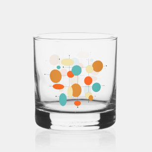 Verre À Whisky Cercles De Crème Turquoise Orange Mi-Siècle