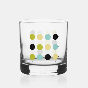 Verre À Whisky Cercles Jaunes Bleus Vert Sur Une Grille Mi-Siècle