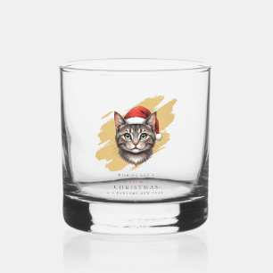 Verre À Whisky Chat de Noël mignon moderne avec chapeau de Père N