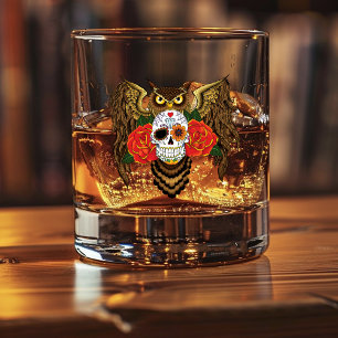 Verre À Whisky Chouette Rose crâne sucre
