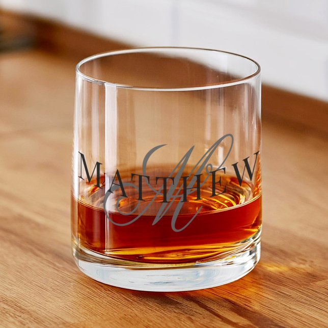 Verre À Whisky Classic Élégant Script Monogramme Nom initial (Créateur téléchargé)