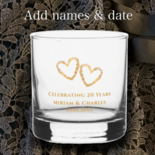 Verre À Whisky Coeur d'or personnalisé 20e anniversaire de Mariag