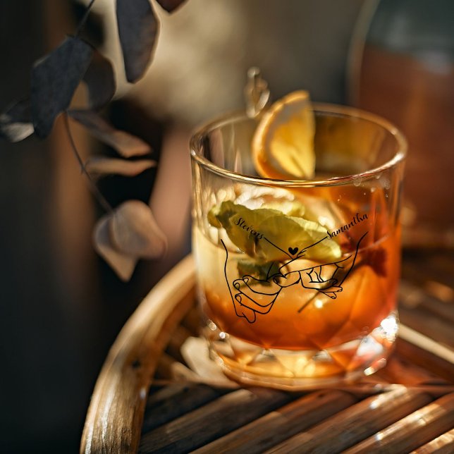 Verre À Whisky Couple moderne main main mariage de nom personnali (Créateur téléchargé)