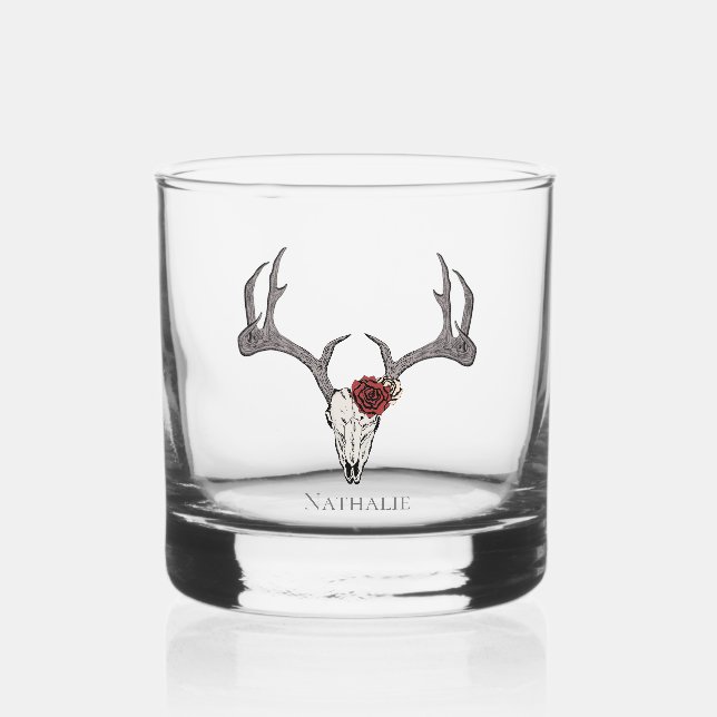 Verre À Whisky Crâne à tête de cerf floral et Roses (Recto)