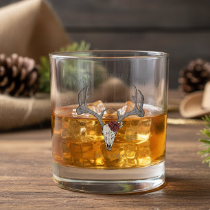 Verre À Whisky Crâne de tête de cerf floral Nom de famille