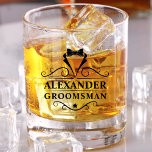 Verre À Whisky Cravate noire Groomsman prise<br><div class="desc">Mariage Groomsman Black Cravate prise Liqueur Whiskey Glass</div>