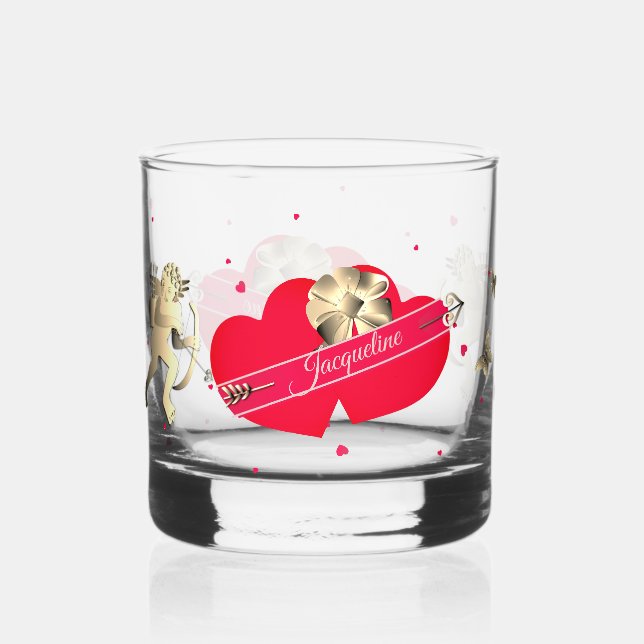 Verre À Whisky Cupidon & Cœurs de la Saint-Valentin  (Verso)