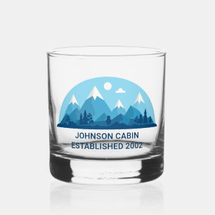 Verre À Whisky Custom Winter Family Cabine Blue Snowy Mountain