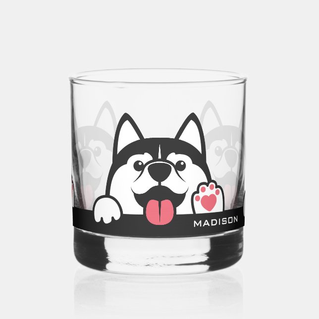 Verre À Whisky Cute Siberian Husky nom personnalisé (Gauche)