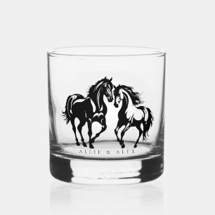 Verre À Whisky Deux chevaux en amour noir blanc cheval couple amo