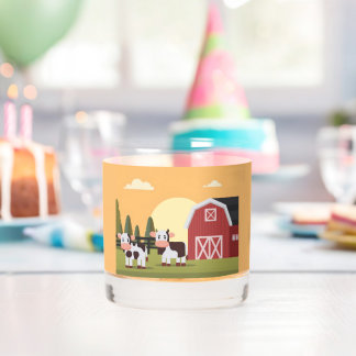 Verre À Whisky Deux vaches et une grange rouge au lever du soleil